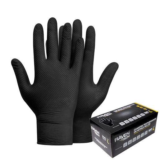 Guante nitrilo texturizado Negro 8gr Steelpro Raven 100uds